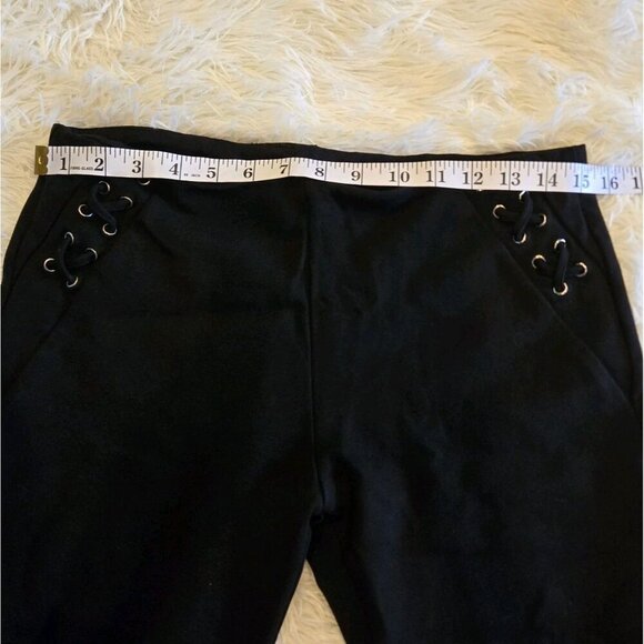 Chocolate USA Womens Stretchy Pants Large Lace Up Gold Ring Black Elastic Waist - Picture 4 of 8